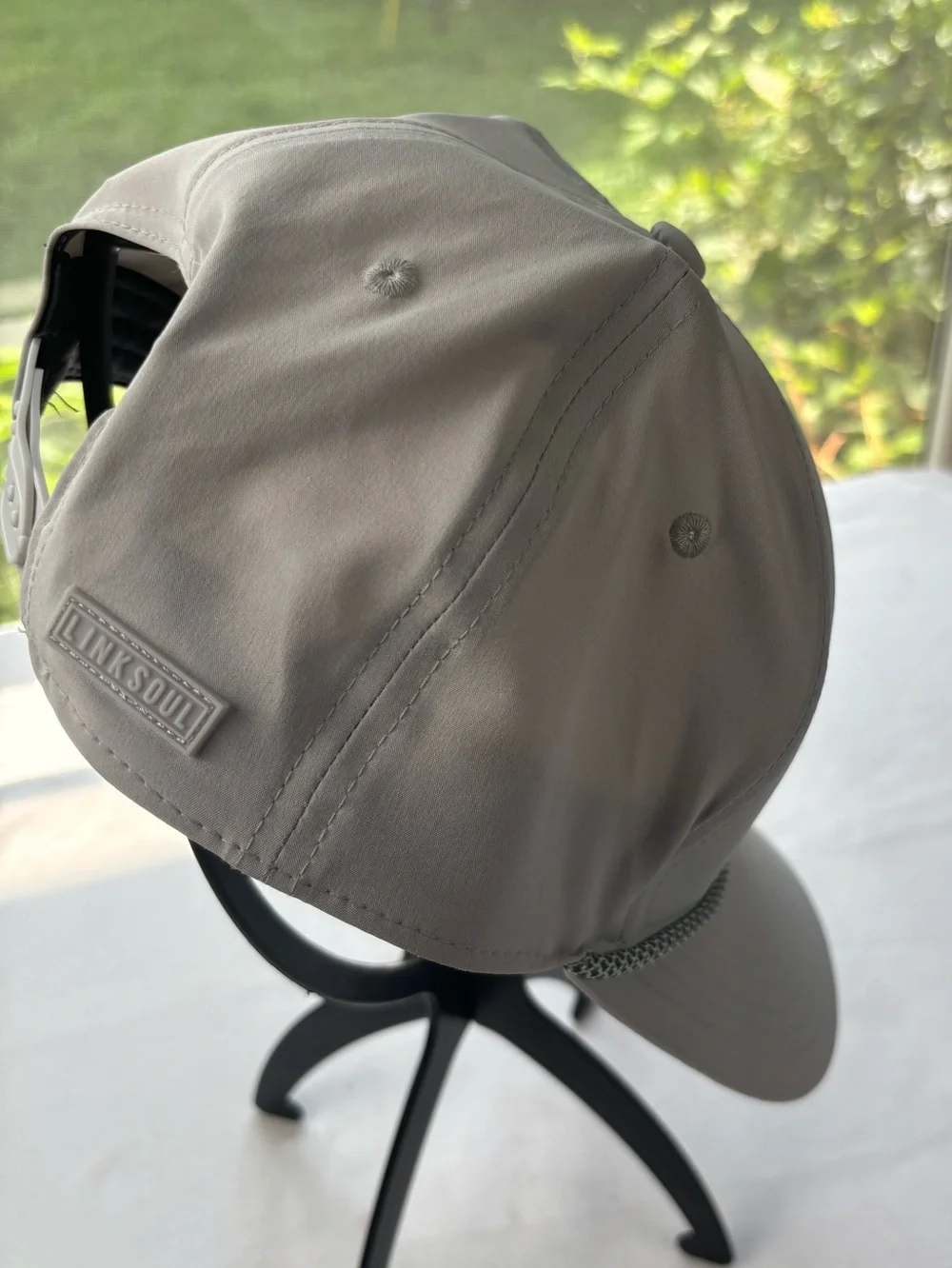 NEW Linksoul Gray 5 Panel Rope Trucker Hat Baseball Hat Pink Patch Snap Back